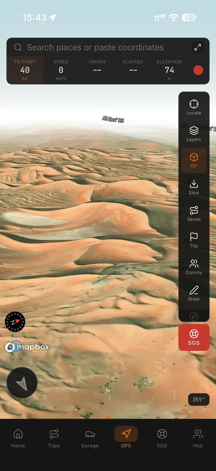 Navra showing a 3D satellite view of desert dunes